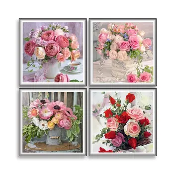 

New 4 Pack Flowers 5D DIY Diamond Painting Kits Full Drill Rhinestone Embroidery Cross Stitch Home Decor