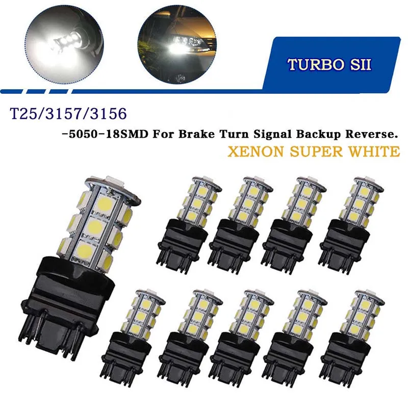 10 шт. 3156 T25 3157 Светодиодная лампа супер яркий белый 18 SMD светодиодный сигнал задний
