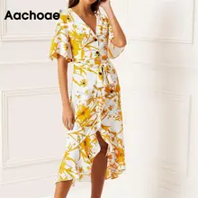 Женское летнее платье с цветочным принтом, длинное пляжное платье, шифоновое богемное макси платье в стиле бохо, Сарафан