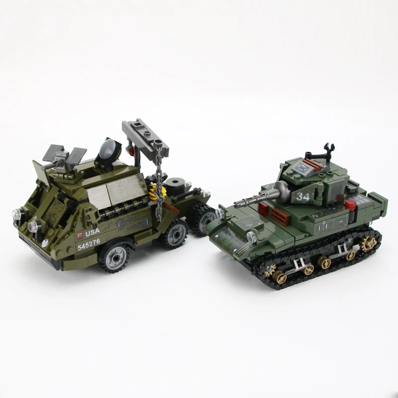 Военный США армейский тяжелый прицеп Танк строительные блоки военный WW2 Танк армейский солдат оружие армейские Кирпичи Детские игрушки для детей