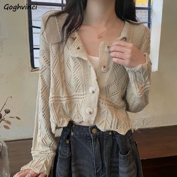 

Sweater Cardigans Women Solid Turn-down Collar Hollow Out Crop Top Female Knitting Autumn Womens Elegant Sexy Outwear Stylish