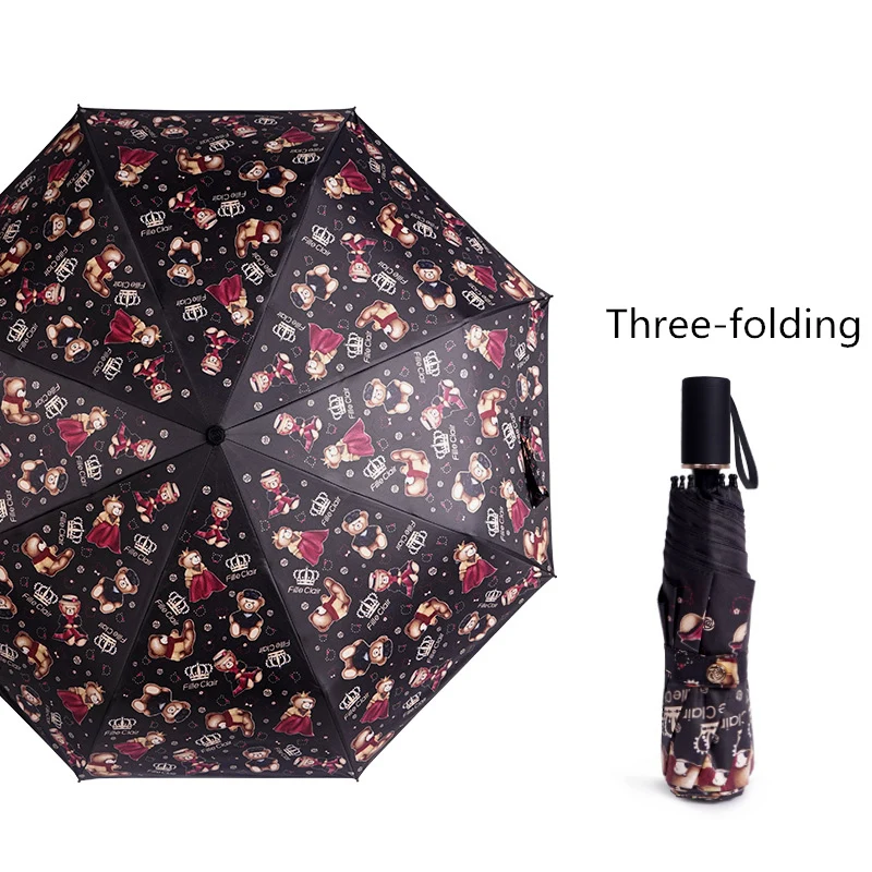 Креативный брендовый женский зонт от дождя, пятискладной Зонт с карманами, женский пляжный зонт с милым медвежонком - Цвет: black-A