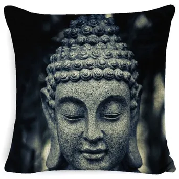 

18" Linen Fabric Throw Pillow Buddha Decorative Cushion Cover Home Sofa Decor CV011