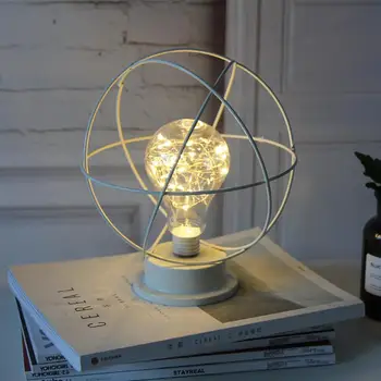 

Delicate Wrought Iron LED Bedside Night Light Battery Powered Geometric Shaped Lamp Decoration Lighting for Home Bedroom