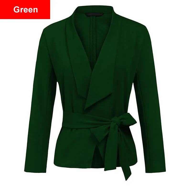 Green Однотонный желтый блейзер с галстуком-бабочкой размера плюс 2XL 3XL, пальто с длинным рукавом, Женская шикарная верхняя одежда, женские топы Casaco - Цвет: Green