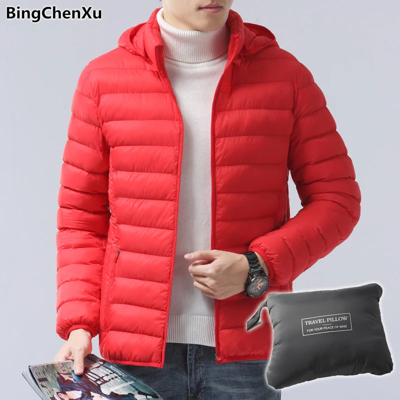 

A Cotton Coat That Can Be Folded into a Pillow Bag Winter Men Parka Jacket 2019 Warm Solid Color Men's Coat High Quality Parkas