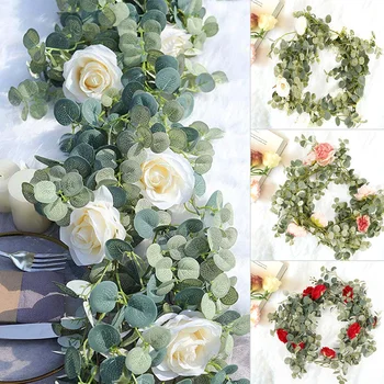 

1.85M Artificial Eucalyptus Garland Leaves Vine Fake Rattan Plants Wreath Wall Decor for Home Wedding Backdrop Wall Decoration