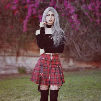 

Skirt A-line Pleated Punk Rock Gothic Lolita Short Mini Black Check Casual