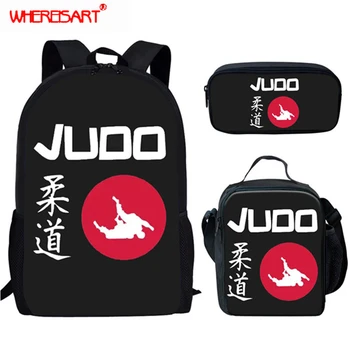 

WHEREISART School Bag Set Martial Arts JUDO Prints Children Schoolbags For Boys Cartoon Kids Large Backpacks Book Bags Mochila