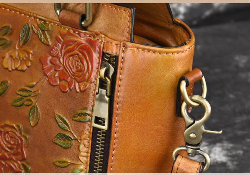 Women Genuine Leather bag new retro leather handbags shoulder messenger bag Original color tote bag