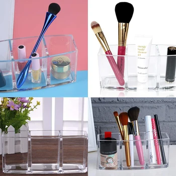 

Acylic Organizer Makeup Box 3 Grids Storage Transparent Desktop Pen Comb Holder Lipstick Cosmetics Brush Jewelry Organization