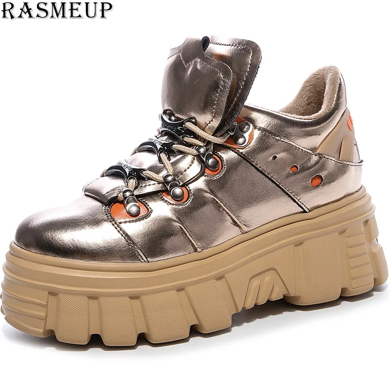 

RASMEUP Genuine Leather Women's Chunky Sneakers 2019 Fashion Brand Style Winter Women Platform Shoes Trainers Lady Footwear