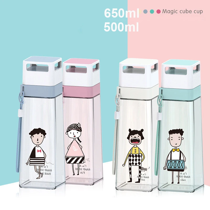

650ml Creative Magic Cube Cup Water Bottle BPA Free Plastic Botella Sports Fruit Infusion Drink Cute Boys Girls Couple Kids Gift