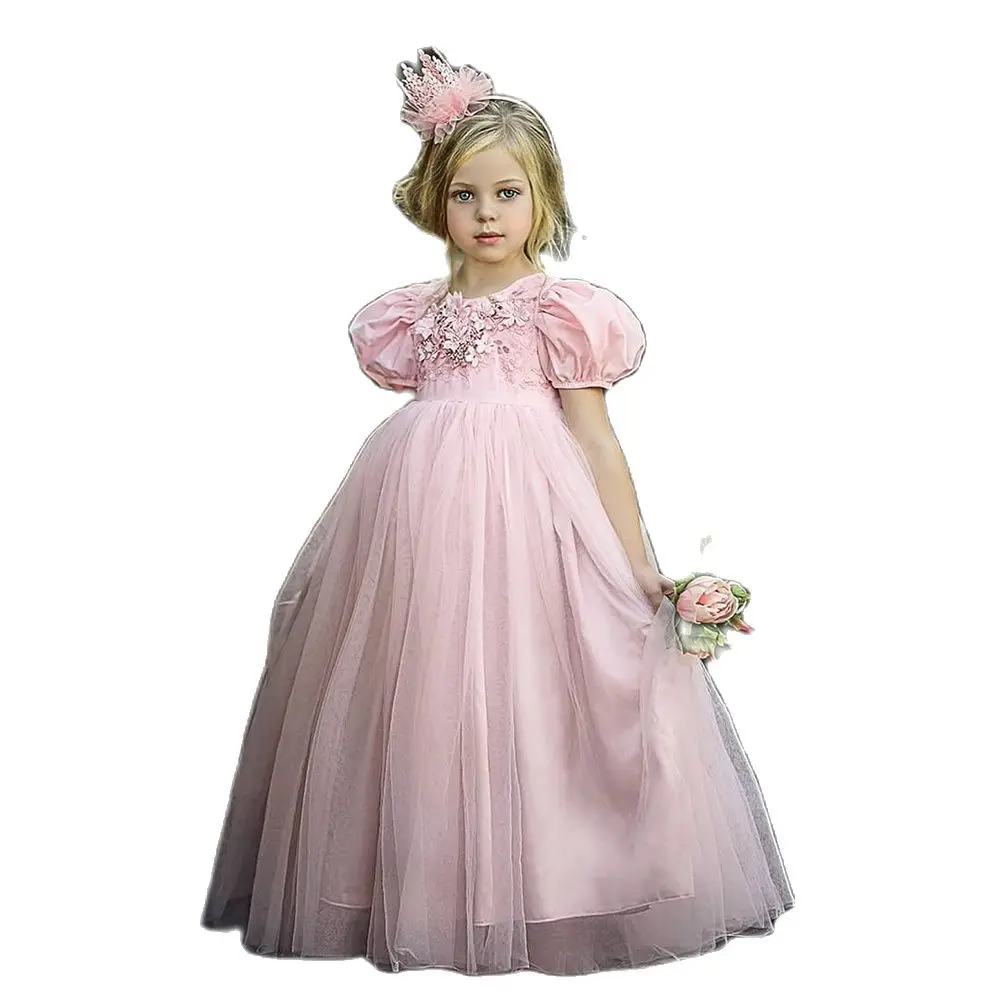 Tanio Puffy Tulle różowa suknia balowa kwiat sukienki dla dziewczynek