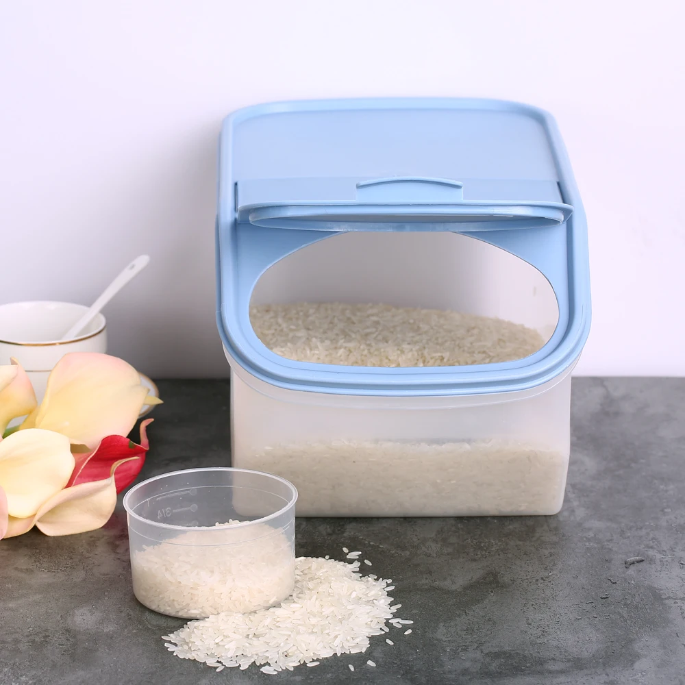

5L Plastic Rice Storage Box Food Storage Bin Cornmeal Snacks Container Holder with Flip-Top Lid Measurement Kitchen Organized
