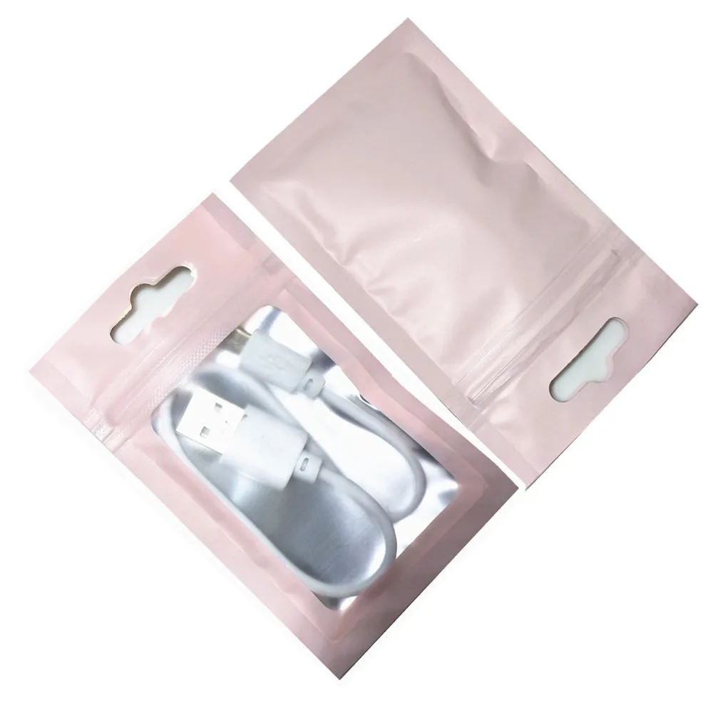 Прозрачный пластик из алюминиевой фольги с застёжкой замок на сумку сумки матовый цветной майлар фольга мешок электронные аксессуары пакеты для хранения отверстие для подвешивания - Цвет: Matte Pink