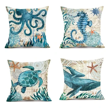 

Hot Sale Sea Style Cushion Cover Turtle Printing Octopus Decorative Pillow Case Cushion Cover Sea Pillowcases Home Decor