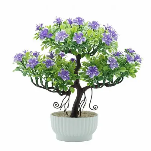 Hot 1Pc Artificial Plastic Guest-Greeting Pine Flower Tree Potted Bonsai Home Office Garden Desktop Party Decor - Цвет: Фиолетовый