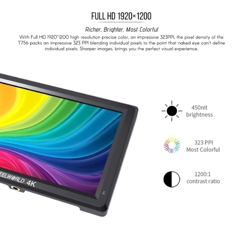 Feelworld T756 7 дюймов ips Full HD 4K накамерный монитор разрешение 1920x1200/Поддержка сигнала 4K HD вход/выход с Histogra