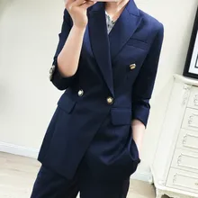 *#Best Price Autumn women's suits pants set high quality Temperament double-breasted striped suit jacket female Large size XL-5XL slim pants *#Best Price Autumn women's suits pants set high quality Temperament double-breasted striped suit jacket female Large size XL-5XL slim pants