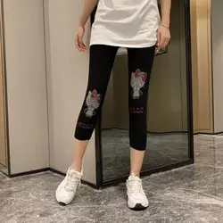 Hello Kitty pantalones cortos de cintura alta con diamantes tachonados, Leggings de talla grande, Primavera, modelos de otoño e invierno
