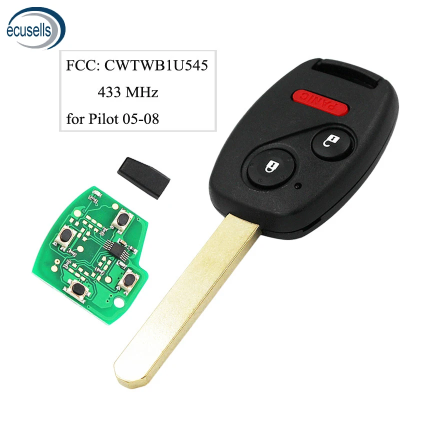 5 шт./лот 2 + 1 кнопки дистанционного ключа Fob 433 МГц с чипом для Honda Pilot 2005 2008 FCCID:
