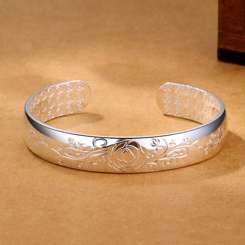 XIYANIKE 925 Sterling Silver Fashion Flower Bangles &amp Bracelet Simple Geometric Handmade Jewelry for Women Size 59mm Adjustable |