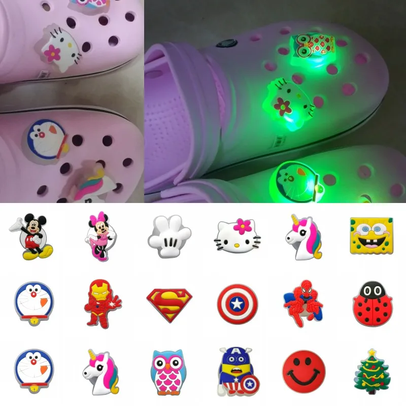 

50pcs/lot Mickey Avengers Sponge Trees LED Lighted PVC Shoe Charms Shoe Decoration For Kids Croc JIBZ Fit Bands Party X-mas Gift