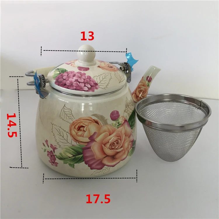 Круглый эмалированный чайник повышенной плотности с плоским дном, расписанный цветами чайник с молоком, домашняя кухонная индукционная плита с открытым огнем, универсальная