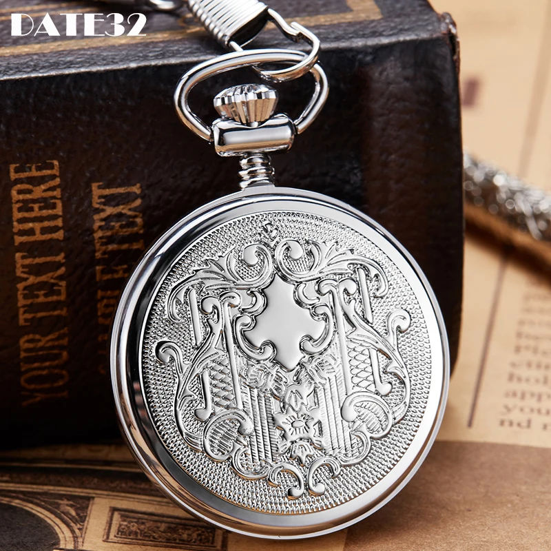 Luxury Sliver Black Mechanical Pocket Watch Luminous Dial High Quality