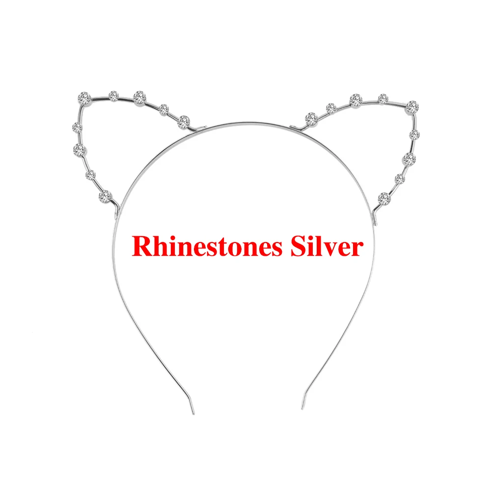 Alloy Rhinestones Cute Cat Ear Headband Fashion Women Girls Hair Band Accessoriess Silver/Golden Pearls Cat Ear Headband Party