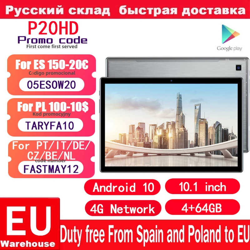 Teclast – Tableta inteligente con pantalla IPS de 10,1 y CPU Octa Core, tablet PC con 4G y llamada telefónica, 4GB ram, 64GB rom, resolución 1920x1200, Android 10, GPS, procesador SC9863A, batería de 6000mAh, P20HD