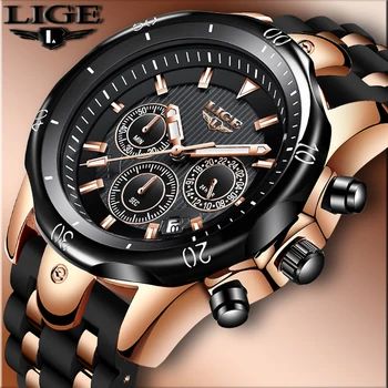 

LIGE New Mens Watches Top Brand Luxury Men's Military Sports Watch Men Silicone Waterproof Clock Analog Quartz Wristwatch+Box