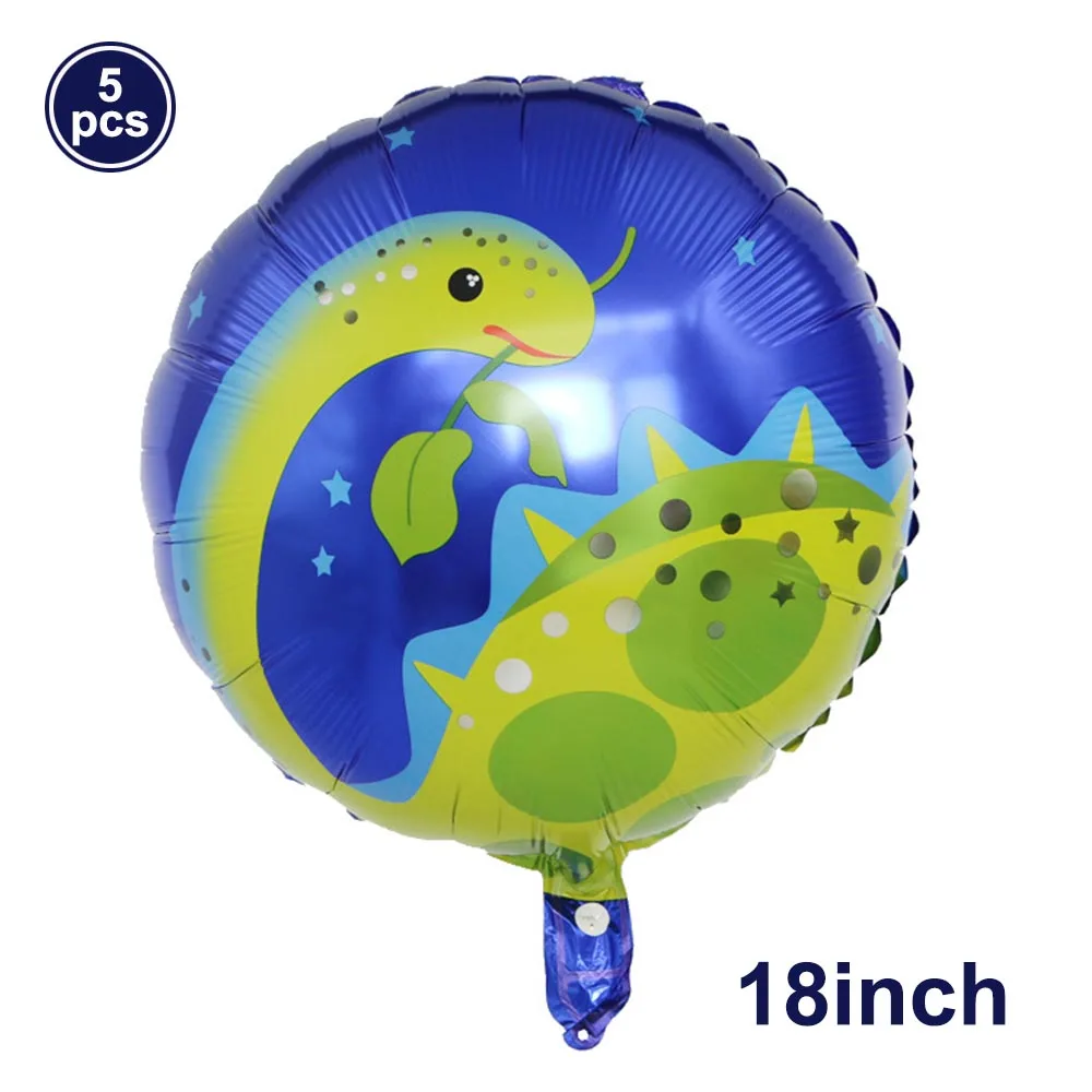5pcs round balloon 1 Стоящий Зеленый Динозавр фольгированные шары 3th День Рождения украшения динозавр вечерние Baloons баннер Джунгли животных части поставки Globos - Цвет: 5pcs round balloon 1