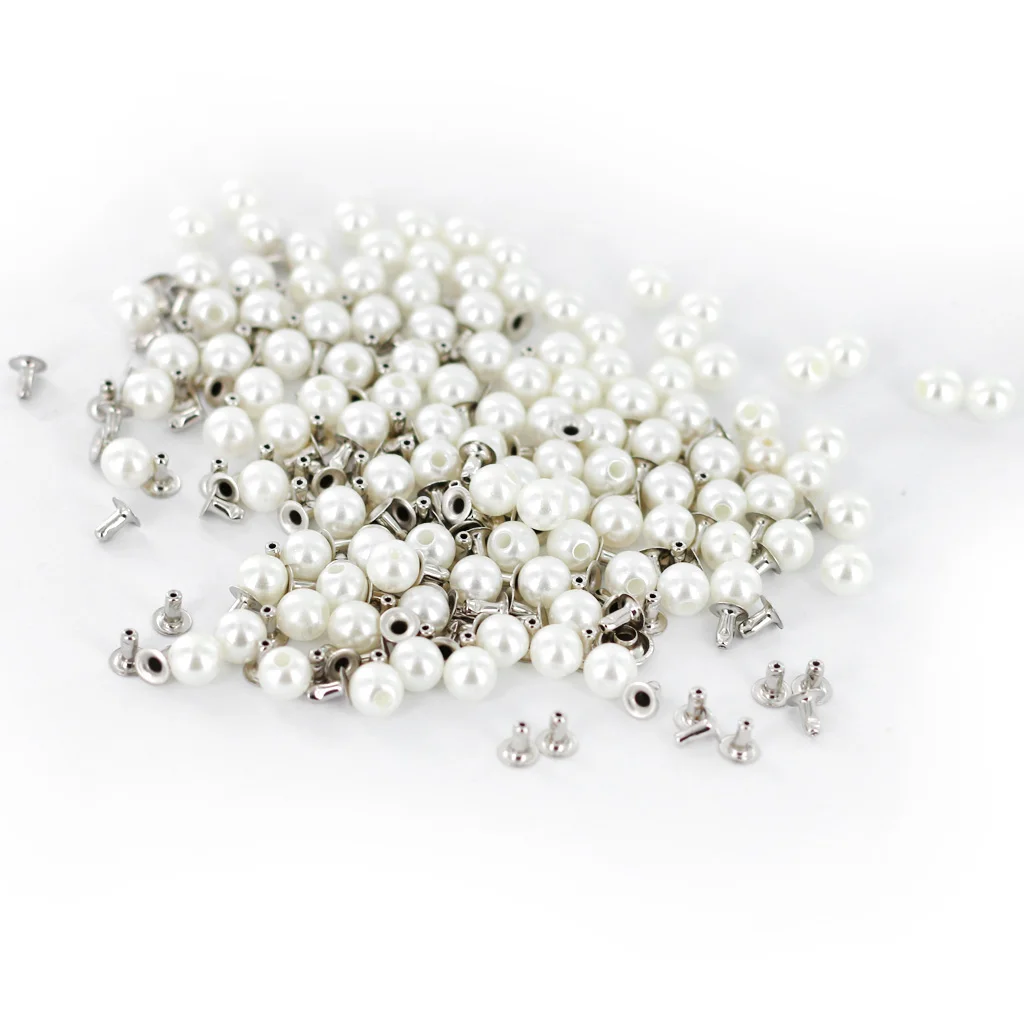 100 Pieces 6mm Round Pearl Rivet Stud Button for Leathercraft DIY Fashion Craft Accessories