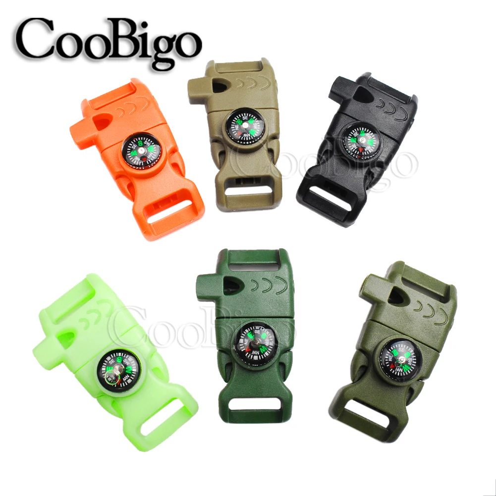 100pcs Compass Whistle Buckle Scraper Colorful Plastic For Outdoor