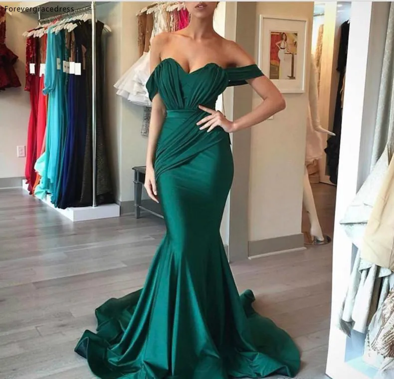 Простое Элегантное темно-зеленое эластичное атласное вечернее платье с открытыми плечами в форме русалки с низким вырезом на спине длинное вечернее платье вечерние платья на заказ