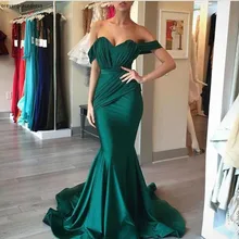 Простое Элегантное темно-зеленое эластичное атласное вечернее платье с открытыми плечами в форме русалки с низким вырезом на спине длинное вечернее платье вечерние платья на заказ