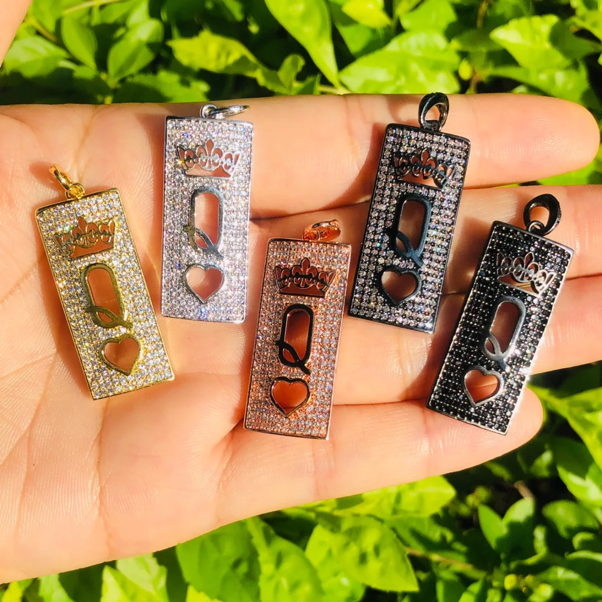 5pcs Bling Crown Queen of Hearts Charms for Women Bracelet Making Girl Necklace Brass Rhinestone Pendant Jewelry Findings Supply