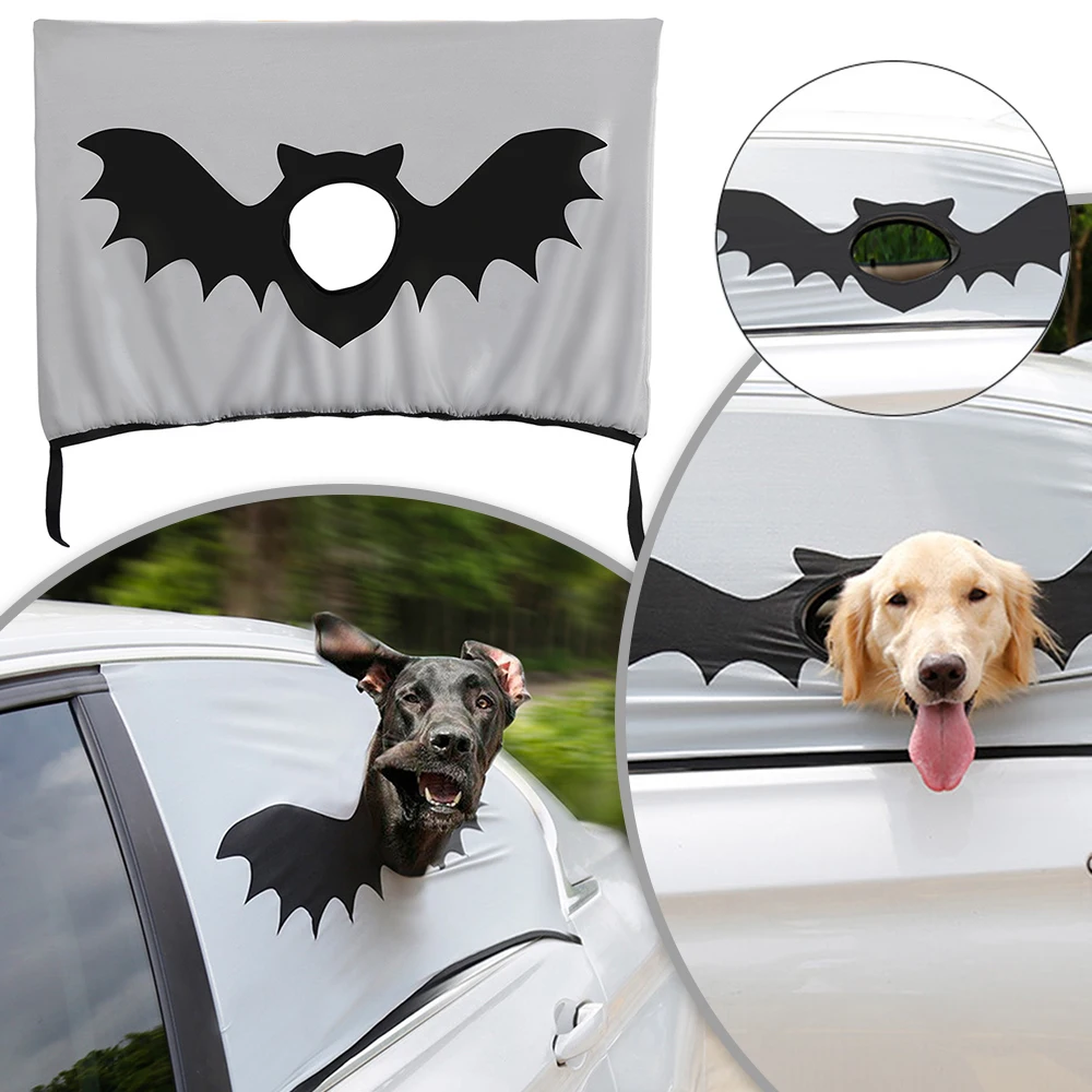 1PC créatif pliable chauve-souris motif crème solaire voiture arrière fenêtre ombre visière couverture rideau pour chien Gatos avec un trou pour chien de compagnie
