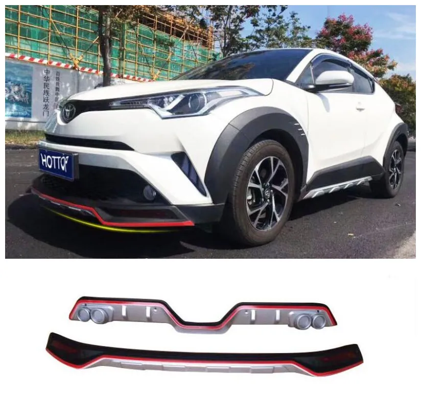 

ABS Car Front+ Rear Bumper Protector Cover Guard Skid Plate Fits For Toyota CHR 2018 2019 Red Sports Style