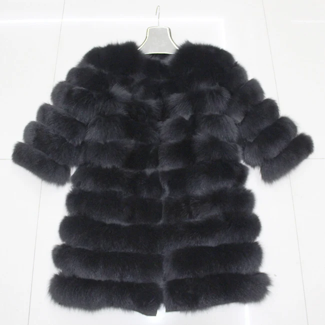 Новая зимняя теплая куртка из натурального Лисьего меха, пальто для женщин, длинный стиль, пальто из лисьего меха, рукав, подол, съемный Лисий мех, пальто - Цвет: dark blue