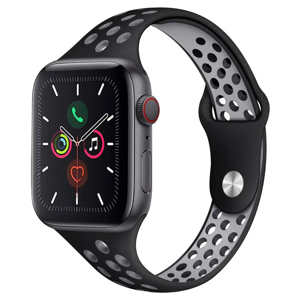 Силиконовые ремешки для Apple Watch 38 мм 42 мм полосы 44 мм 40 мм ремешок для iWatch серии 5 4 3 2 1 браслет Ремешки для наручных часов - Цвет ремешка: black-gray