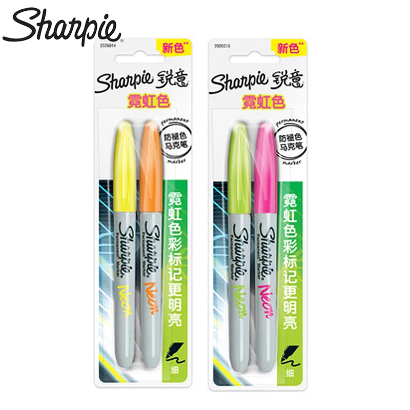 2 Pcs / Set Sharpie Sharp Marker Oily Marker Hand-Drawn Comic Strip Neon  Yellow Green Blister Card Pack - AliExpress