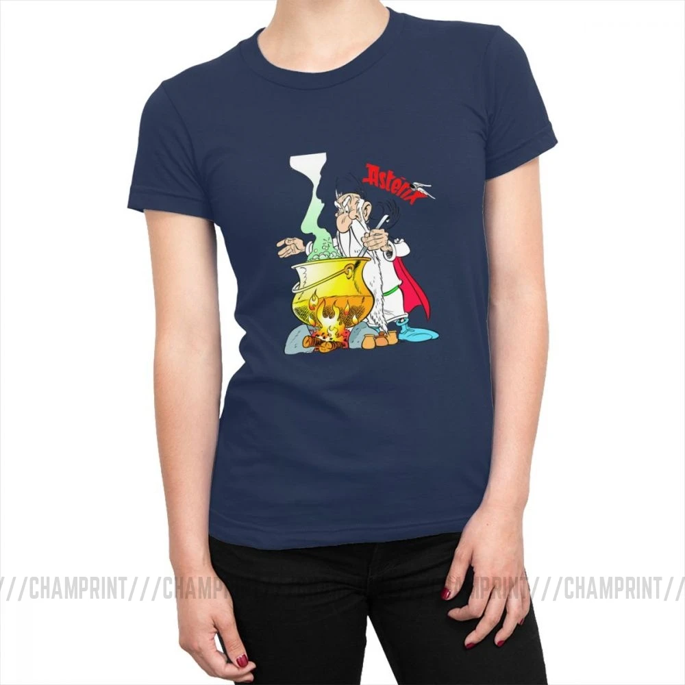 Астерикс и Обеликс женская футболка Panoramix Getafix Asterix Comics футболка Топы Harajuku футболки для женщин Винтажная одежда - Цвет: Тёмно-синий