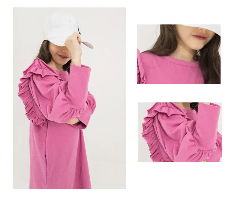 Back To School Clothing Autumn Teens Kids Dress For Girls Lantern Sleeve Dress Girl Children Purple Black Sweatshirts Dress (5)