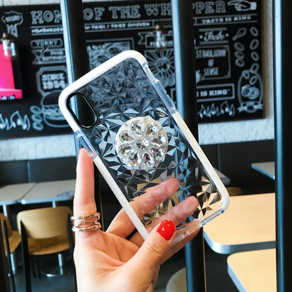 Роскошный Блестящий Алмазный Мягкий чехол для iPhone 11 Pro X XR XS Max 6 7 8 Plus 3D Блестящий Кристальный держатель для samsung S8 S9 S10 Note10 9