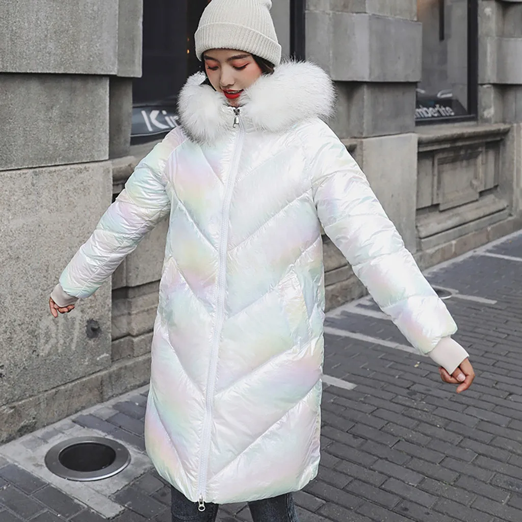 Женское пальто, ветронепроницаемое, яркое, Алмазное, длинное пальто, толстое, теплое, на молнии, парка, куртка,, новое модное зимнее пальто с капюшоном