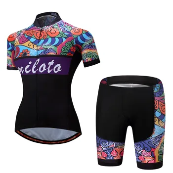 

MILOTO Women Pro short sleeve Cycling Jersey Bike Clothing bib shorts shirt set MTB bicycle clothes ropa ciclismo gel pad