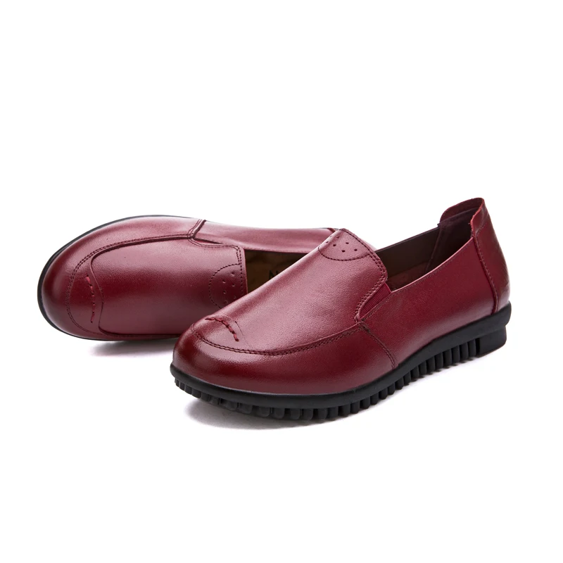 

YOUQIJIA Women Spring Genuine Leather Slip-On Shallow Solid Round Toe Comfortable Fashion Casual Shoes